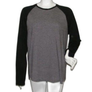 VINCE Baseball Jersey, XL, Raglan Black Sleeves, Striped Body, Crew neck